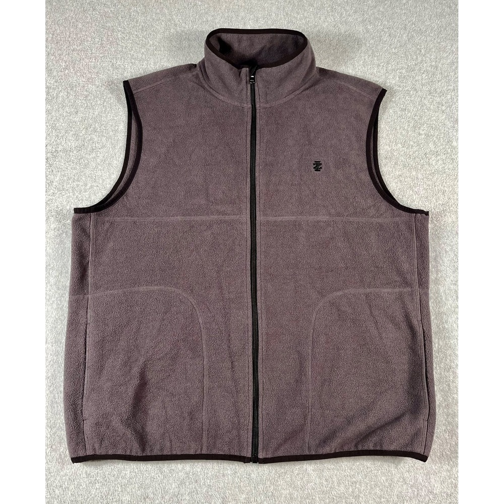 IZOD Fleece Vest Mens Large Full Zip Sleeveless Vest Charcoal Grey Lightweight
